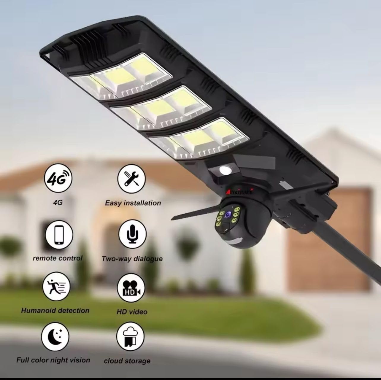 Generico Lampione Stradale Solare da 800W con Pannello Fotovoltaico, Telecamera HD 2K, Telecomando, Staffa, IP65 [Classe di efficienza energetica A]