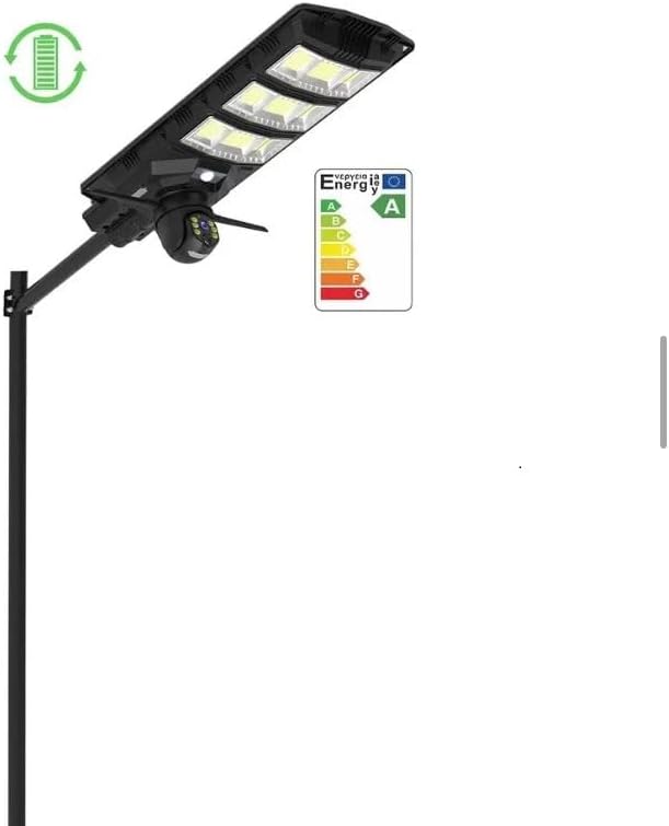 Generico Lampione Stradale Solare da 800W con Pannello Fotovoltaico, Telecamera HD 2K, Telecomando, Staffa, IP65 [Classe di efficienza energetica A]