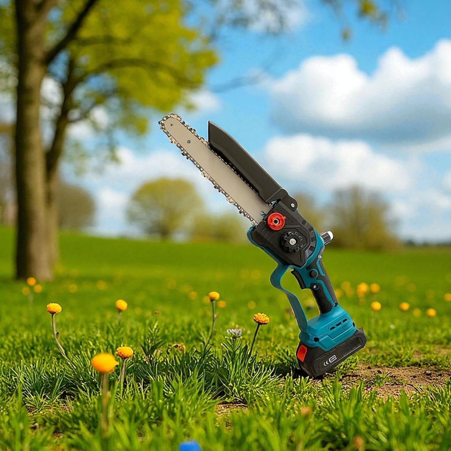 Mini Motosega Potatore con Doppia Batteria 48V Lama 8" con oleatore, registrazione Catena Senza l'utilizzo di utensili Motosega Elettrica per il Taglio del Legno e Giardini DIY