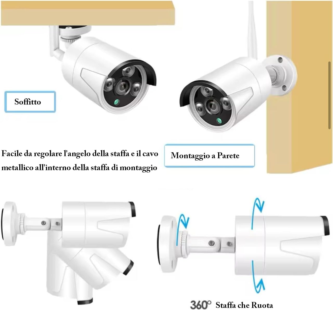 Kit Videosorveglianza 8 Telecamere Canali 5G DVR NVR HD da Interno ed Esterno Impermeabili + Hard Disck da 500GB per Registrare immagine Video, Completo di Mouse Alimentatori Wi-fi Visione Notturna