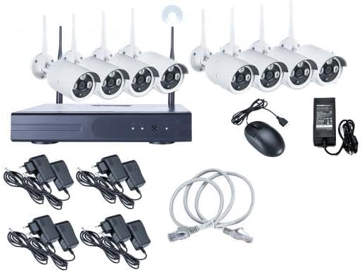 Kit Videosorveglianza 8 Telecamere Canali 5G DVR NVR HD da Interno ed Esterno Impermeabili + Hard Disck da 500GB per Registrare immagine Video, Completo di Mouse Alimentatori Wi-fi Visione Notturna