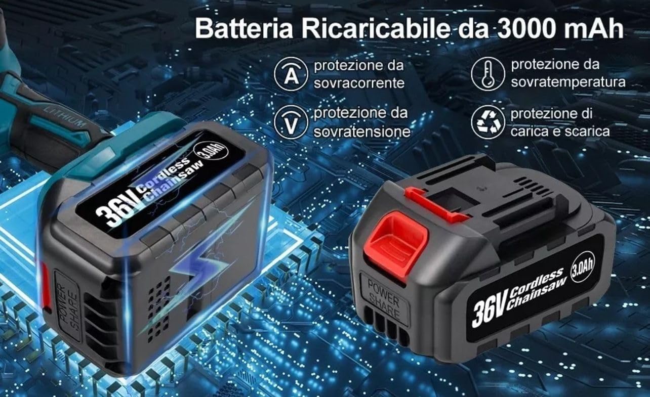 Kit Potatura, 4 in 1 Motosega 8" con Lubrificazione Olio + Cesoia Forbice Taglio 40mm + Lampada Led + Asta Telescopica con 2 Batterie da 88VF 8Ah per Potatura Alberi Piante Siepi DIY