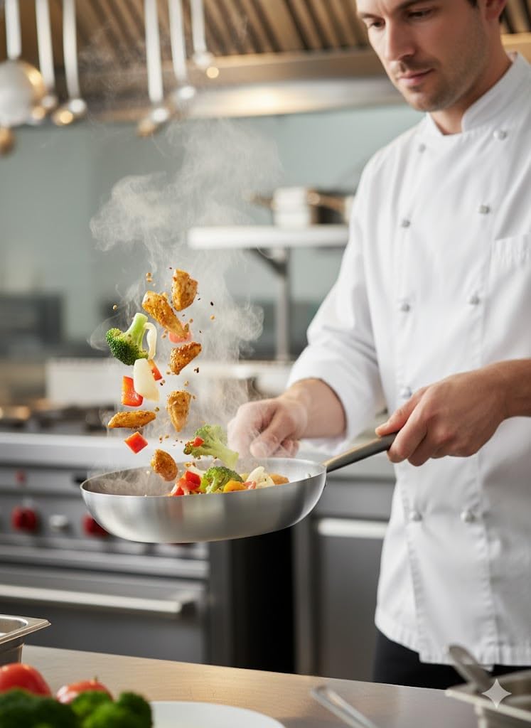 Generico Padella Professionale in Alluminio Puro 3mm, Manico in Acciaio Inox, Antiaderente, Padella Alta per Saltare 24cm