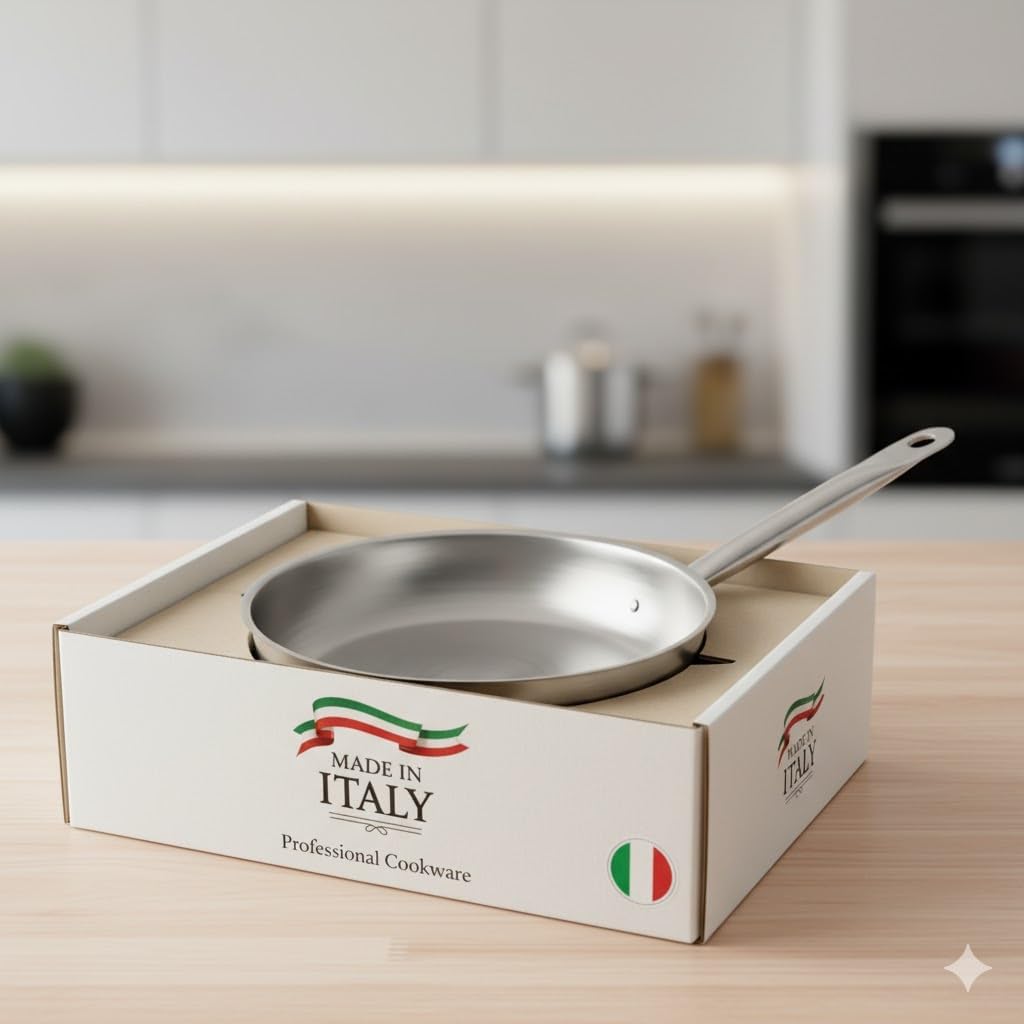 Generico Padella Professionale in Alluminio Puro 3mm, Manico in Acciaio Inox, Antiaderente, Padella Alta per Saltare 24cm