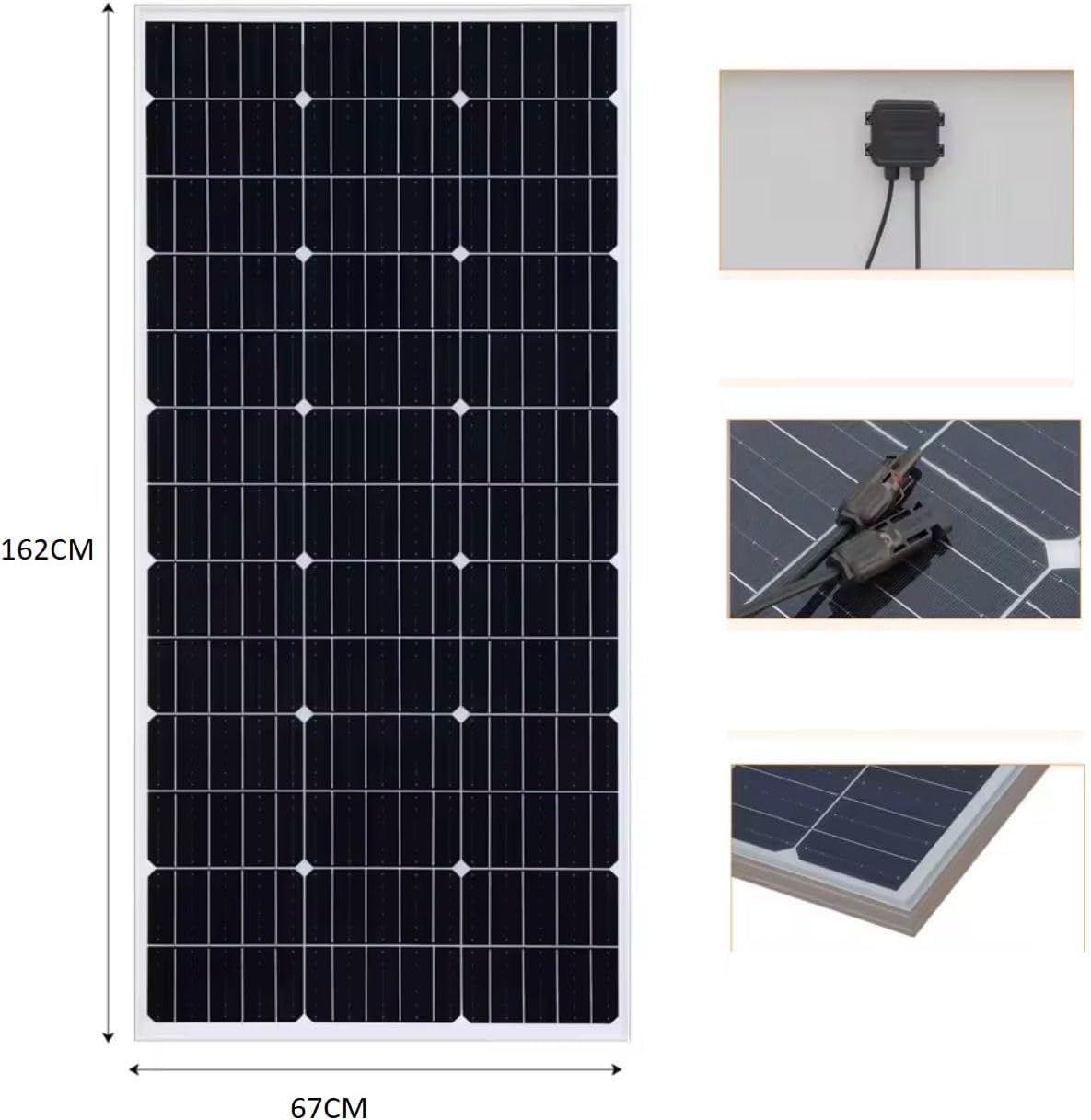 Pannello Solare Fotovoltaico Monocristallino 320W, 18V, Alta Efficienza per Camper, Casa, Baita e Barche, Modulo Solare con Cavo di Connessione