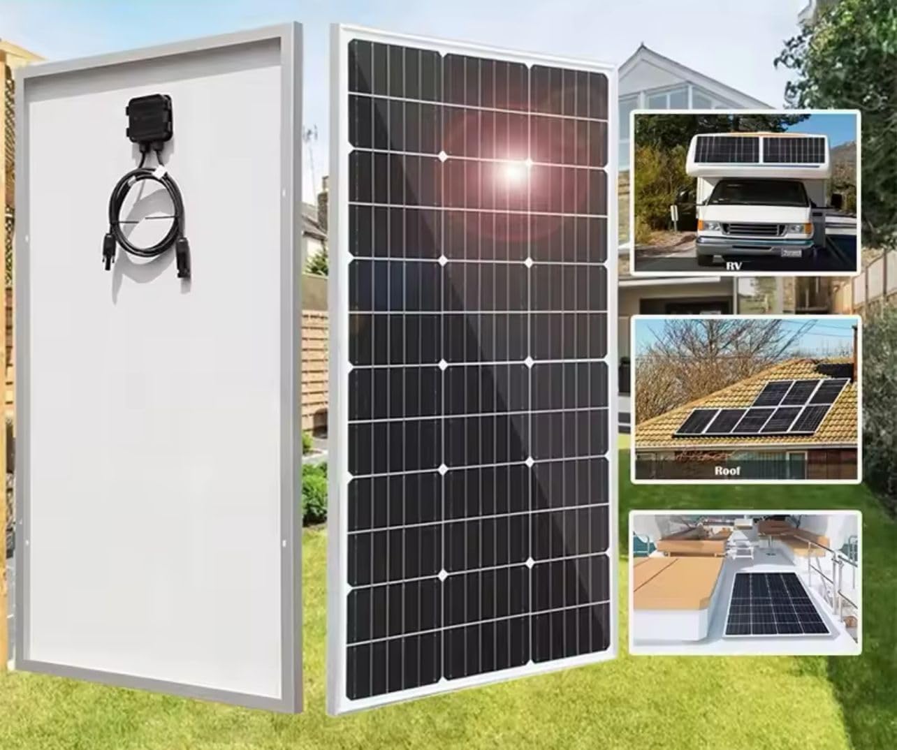 Pannello Solare Fotovoltaico Monocristallino 320W, 18V, Alta Efficienza per Camper, Casa, Baita e Barche, Modulo Solare con Cavo di Connessione