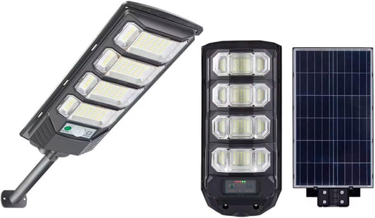 Faro Lampione Stradale 400W 6500k con Pannello Solare Fotovoltaico Completo di Telecomando e Staffe Impermeabile IP65 da Esterno 12 ore