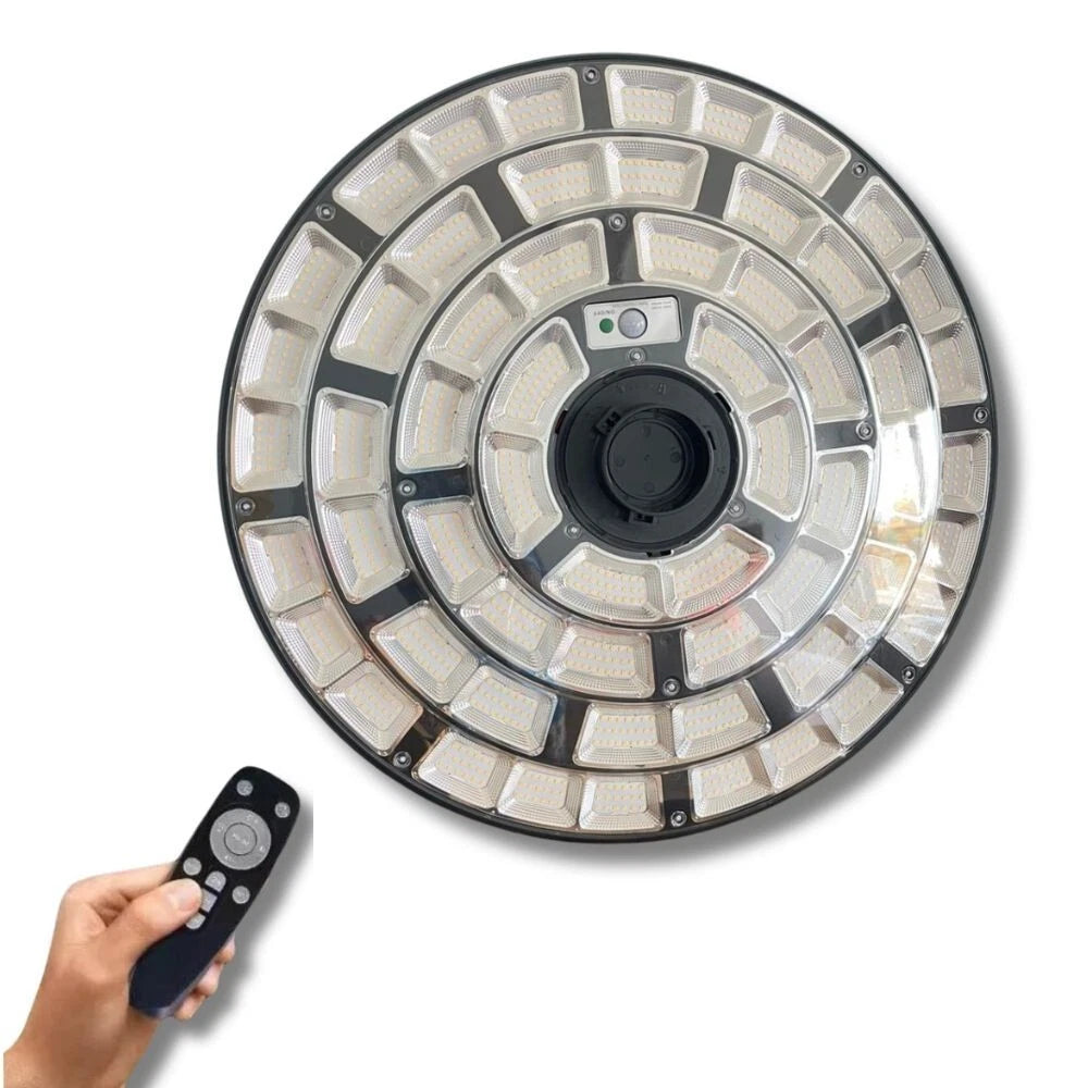 Faro LED 5000W Solare Esterno Sensore Movimento Crepuscolare Telecomando Palo 3m