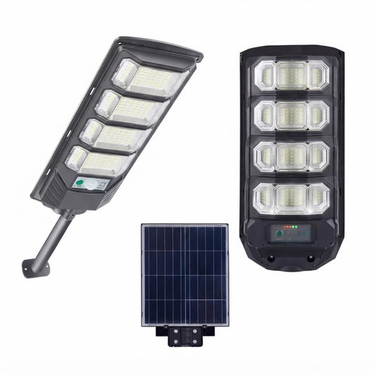 Faro Lampione Stradale 400W 6500k con Pannello Solare Fotovoltaico Completo di Telecomando e Staffe Impermeabile IP65 da Esterno 12 ore
