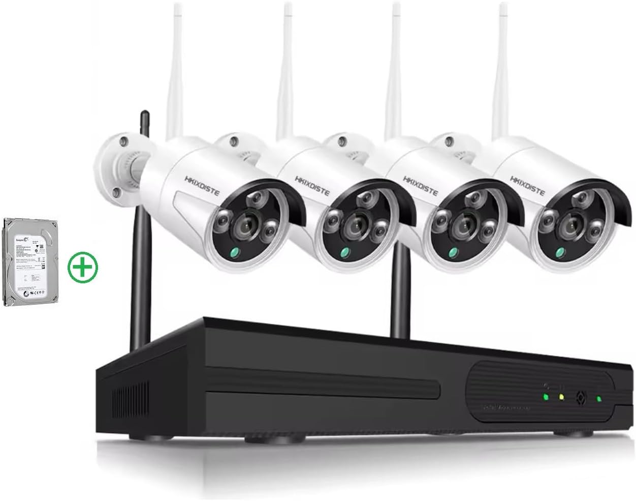 Kit 4 Telecamere di Videosorveglianza Completo di DVR NVR + Hard Disck da 500 GB HD WI-FI FULL HD 4 Canali Da interno ed Esterno Impermabile IP65 per la Sicurezza Visione Notturna