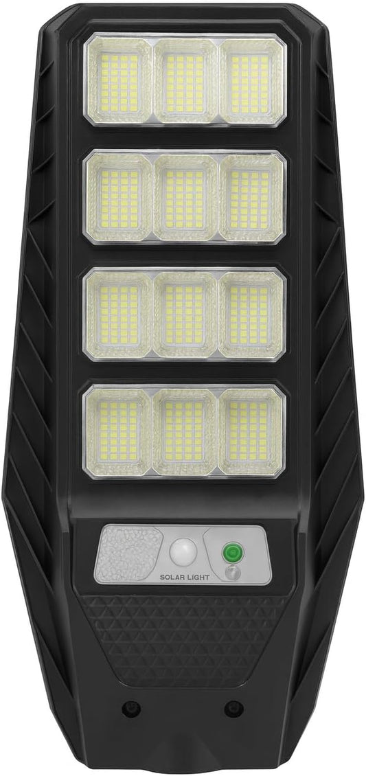 Lampione Solare da Esterno 600W con Pannello Fotovoltaico, Faro LED 6500K Super Luminoso con Sensore di Movimento, IP65 Impermeabile, Luce Stradale per Giardino, Cortile, Parcheggio e Vialetti [Classe di efficienza energetica A]