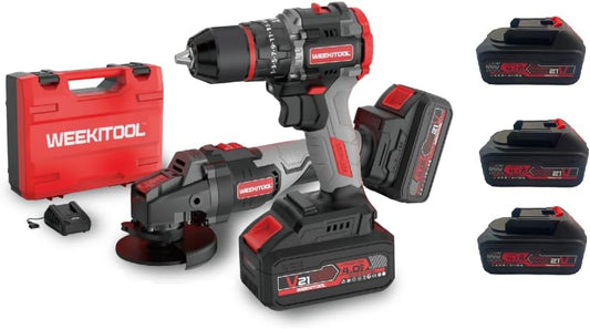 Kit Trapano Avvitatore Professionale Avvitatore 3 Batterie Batteria al litio da 21v 4.0ah 2 Velocita (10MM) Con Luce Led per + Smerigliatrice Angolare 3 Velocità Completo di Valigetta