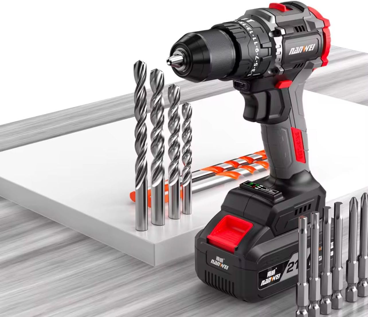 Kit Trapano Avvitatore Professionale Avvitatore 3 Batterie Batteria al litio da 21v 4.0ah 2 Velocita (10MM) Con Luce Led per + Smerigliatrice Angolare 3 Velocità Completo di Valigetta