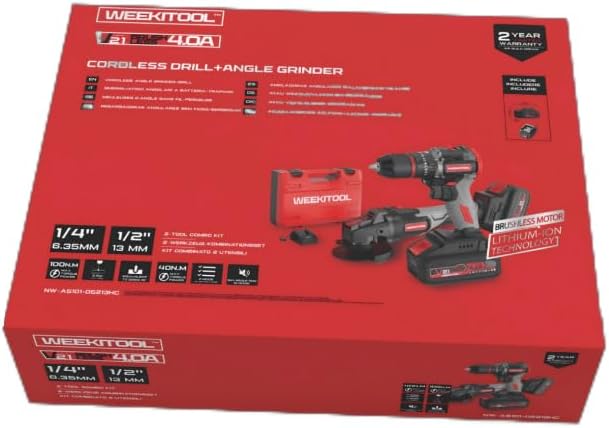 Kit Trapano Avvitatore Professionale Avvitatore 3 Batterie Batteria al litio da 21v 4.0ah 2 Velocita (10MM) Con Luce Led per + Smerigliatrice Angolare 3 Velocità Completo di Valigetta